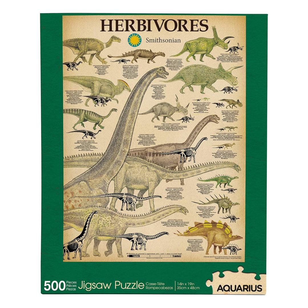 Aquarius Puzzles - Smithsonian Herbivore Dinosaurs 500 Piece Puzzle - The Puzzle Nerds 