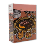 Jigsaw puzzle box with Korean BBQ illustration