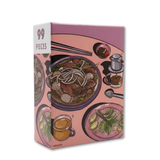 Box of 99 pieces with illustrations of Pho and dining items on a pink background