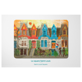 Jigsaw puzzle with colorful houses and people on a white background
