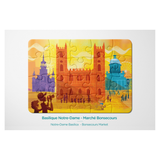 Colorful puzzle with architectural design on a white background