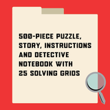 Beige notebook with text on a red background, featuring a magnifying glass icon.