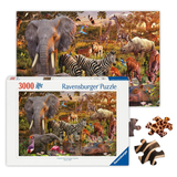Ravensburger puzzle box with a scenic animal illustration and scattered puzzle pieces.