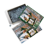 Jigsaw puzzle with winter scene design on a white background