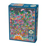 Colorful puzzle box with intricate designs and 'Cobble Hill' branding on a white background