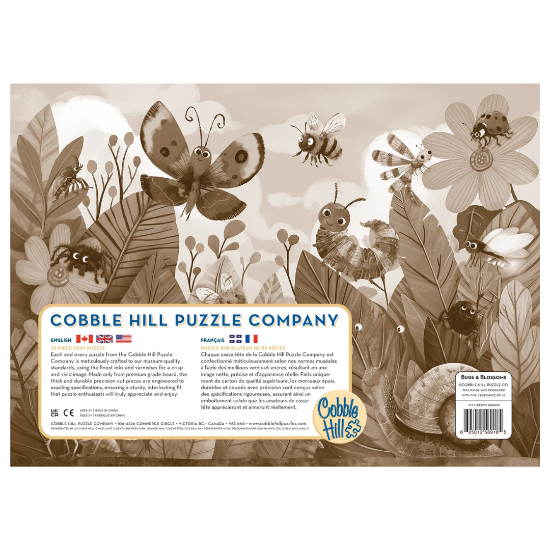 Cobble Hill Puzzle Company packaging with illustrations of insects and flowers