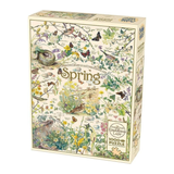 Puzzle box with 'Spring' theme featuring nature illustrations on a white background