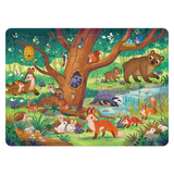 Children's puzzle with forest animals around a tree