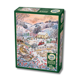 Cobble Hill puzzle box with a winter scene design on a white background