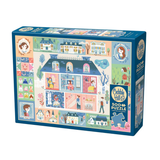 Cobble Hill puzzle box with a colorful illustration of a dollhouse and people on a white background