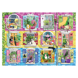 Colorful puzzle with illustrations of cats in various windows and balconies.