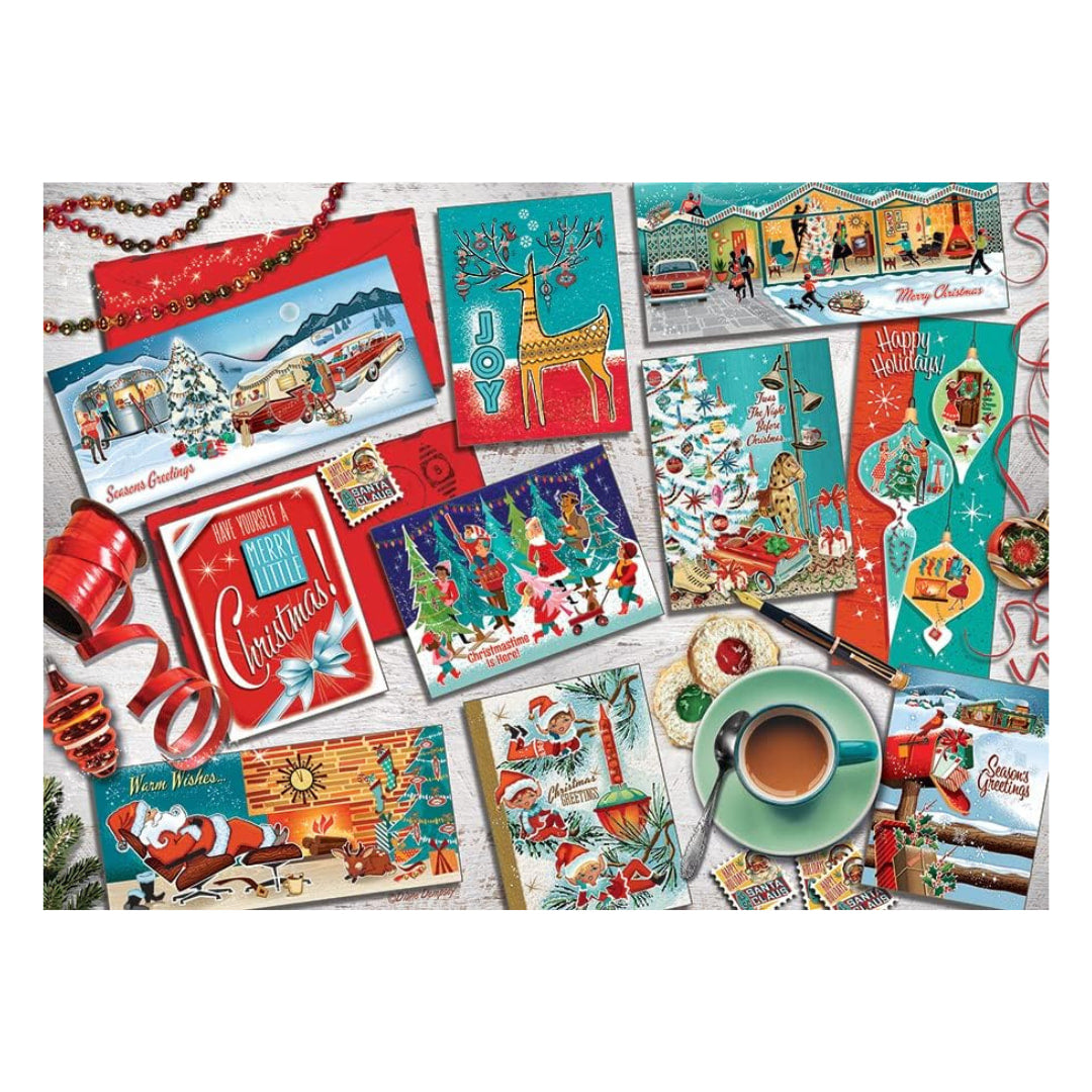 Collection of vintage-style Christmas cards on a white background