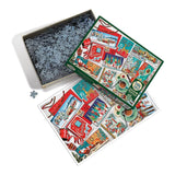 Jigsaw puzzle with colorful packaging on a white background