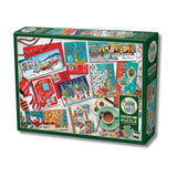 Cobble Hill puzzle box with Christmas-themed images on a white background