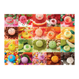 Collage of various colorful macarons and desserts