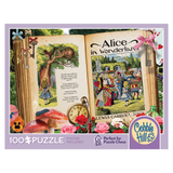 Cobble Hill puzzle box featuring 'Alice in Wonderland' design with colorful illustrations and text.