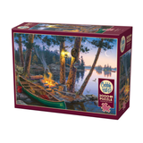 Cobble Hill puzzle box with a scenic design of a campfire by a lake at night.