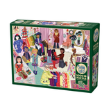 Cobble Hill puzzle box with illustrations of people and clothing on a white background