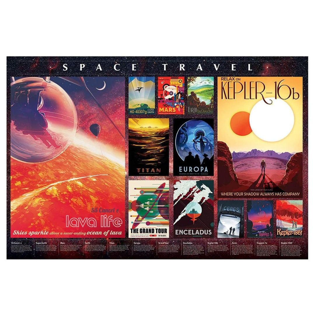 Cobble Hill Puzzle - Space Travel Posters 2000 Piece Puzzle - The Puzzle Nerds 