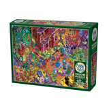 A 1000-piece jigsaw puzzle box by Cobble Hill featuring a highly detailed, colorful cartoon illustration of a spooky haunted house scene on a white background.