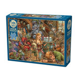A 500-piece jigsaw puzzle box by Cobble Hill Games, featuring an intricate fantasy illustration of a tavern scene with characters, monsters, and tables on a blue box.