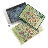 Cryptid Creatures 1000-piece jigsaw puzzle shown with its open box filled with pieces and the illustrated puzzle sheet laid out on a white background.