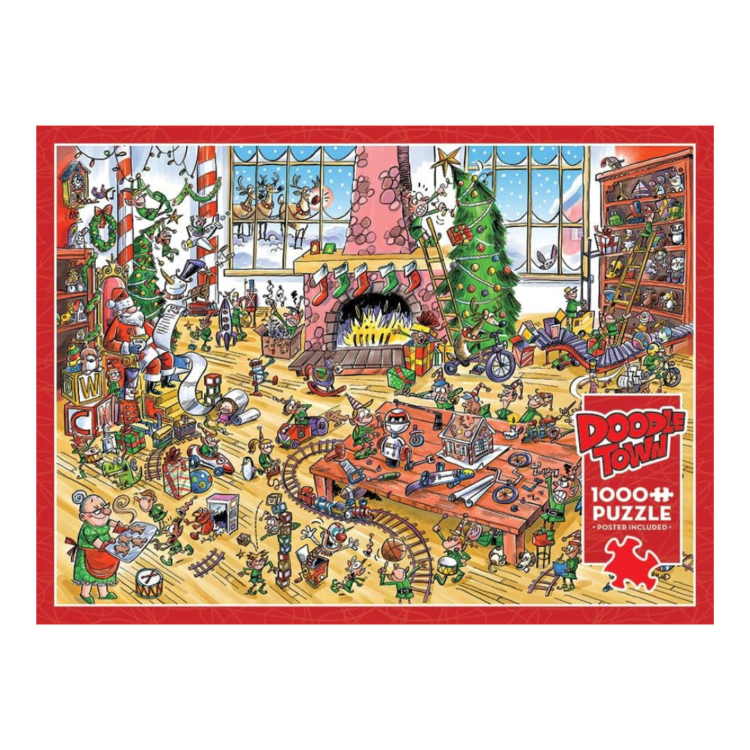 Cobble Hill Puzzles - DoodleTown: Elves At Work 1000 Piece Puzzle  - The Puzzle Nerds 