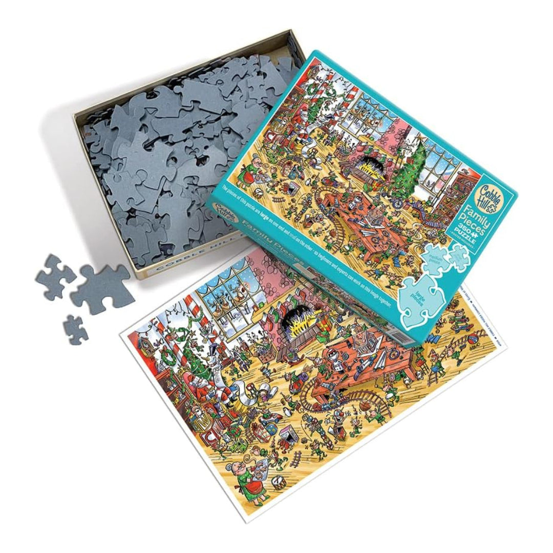 Cobble Hill Puzzles - Elves At Work 350 Piece Family Puzzle - The Puzzle Nerds  