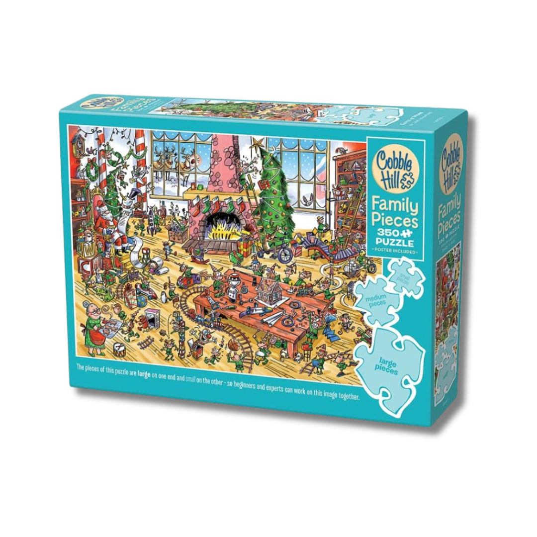 Cobble Hill Puzzles - Elves At Work 350 Piece Family Puzzle - The Puzzle Nerds  