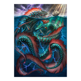 Colorful dragon illustration with lightning effects and a ship in the background