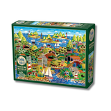 Cobble Hill puzzle box with a scenic village design on a white background