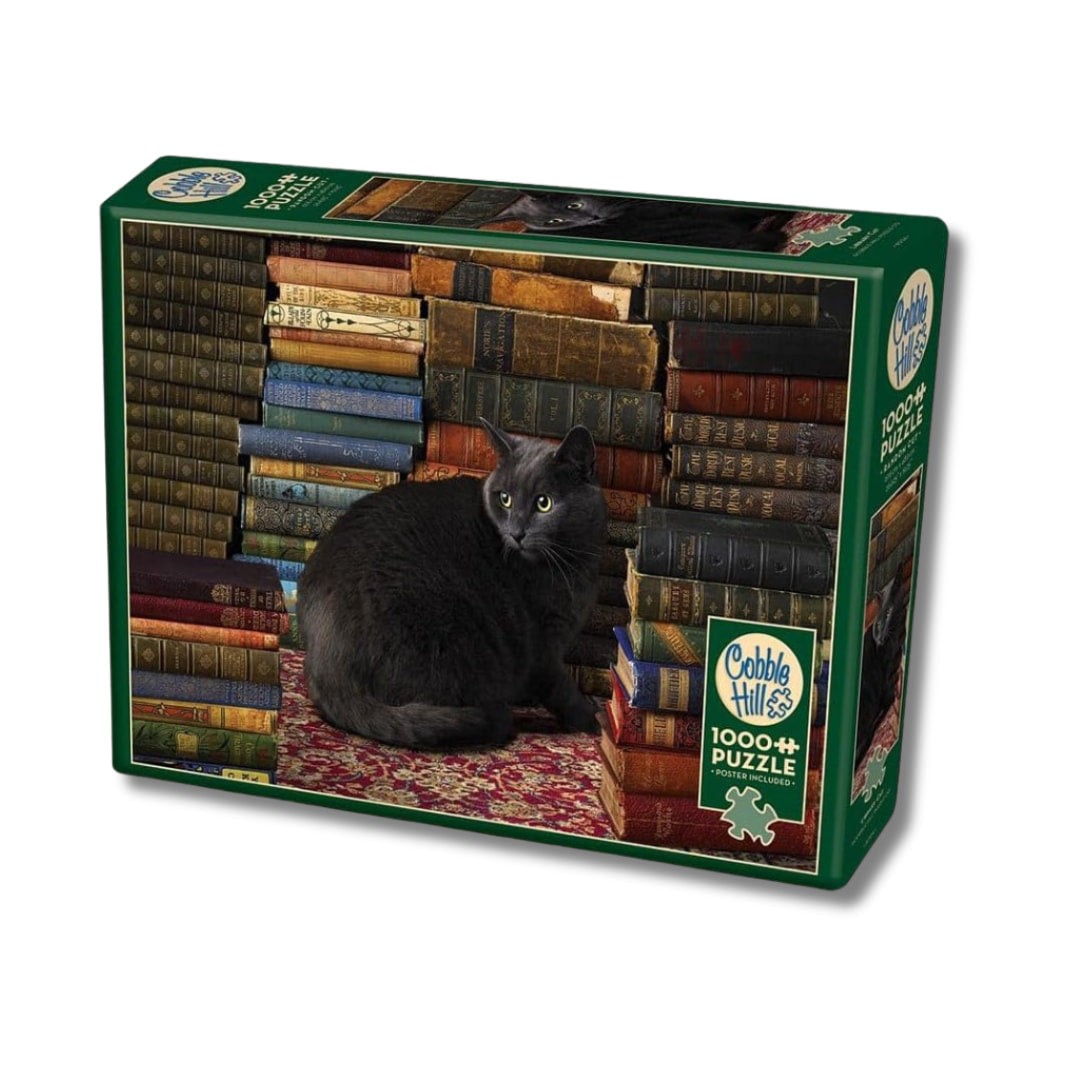 Cobble Hill Puzzles - Library Cat 1000 Piece Puzzle - Large Box - The Puzzle Nerds  