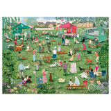 A colorful illustrated scene of a dog show and pet gathering in a park, with people, dogs, tents, food trucks, bicycles, and greenery. The artwork appears to be the product itself rather than a photo of a physical object in a room, so this fits Scenery.