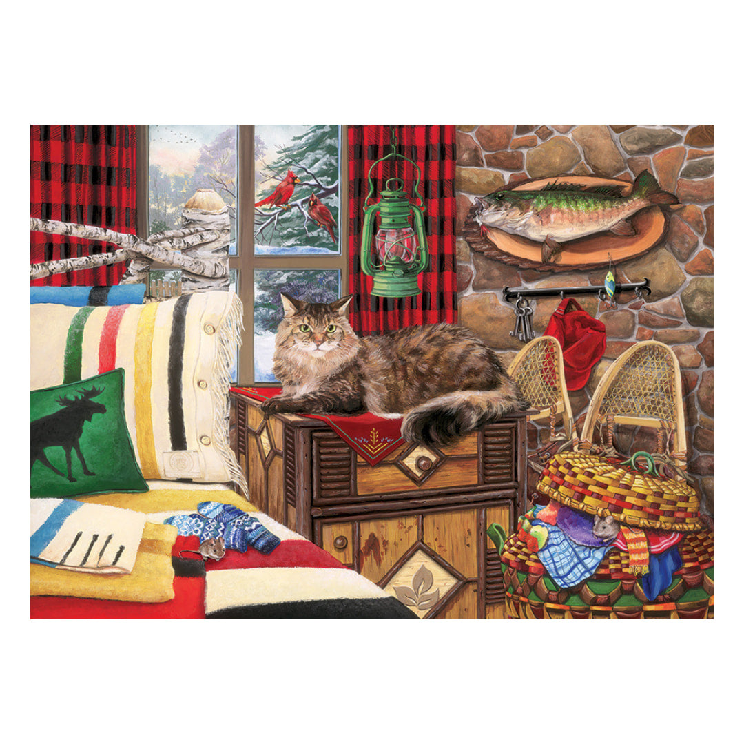 Cobble Hill  Puzzles - Lodge Cat 1000 Piece Puzzle - The Puzzle Nerds 