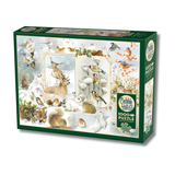 Cobble Hill puzzle box featuring winter animals on a white background
