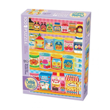 A 100-piece jigsaw puzzle box from Cobble 
hill, featuring a colorful pantry scene. The packaging displays a colorful illustration of various candy and dessert containers on shelves, with the brand logo and '100 PUZZLE' printed on the front and sides.