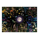 Framed artwork of a night sky with moon, flowers, and butterflies on a black background.