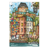 Colorful puzzle with a cityscape design featuring buildings and a horse-drawn carriage.