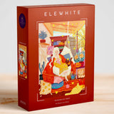 Puzzle box with 'Elewhite' branding and illustration of a woman in a Bohemian setting.