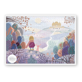 Illustrated scene with children and animals in a fantasy landscape, featuring the brand 'Elewhite'.