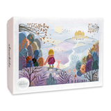 Illustrated product packaging with a child and dog in a colorful landscape, featuring the brand 'elewhite'.