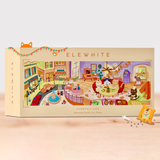 Puzzle box with colorful illustration of a cat cafe scene and 'Elewhite' branding.