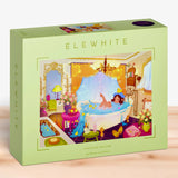 Puzzle box with colorful illustration of a vintage bathroom scene and 'Elewhite' branding.