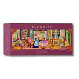 Elewhite puzzle box with colorful illustration of a cozy room on a white background