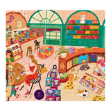 Jigsaw puzzle of a cafe scene with cats and people
