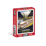 Playing card box with Canadian Pacific train design on a white background