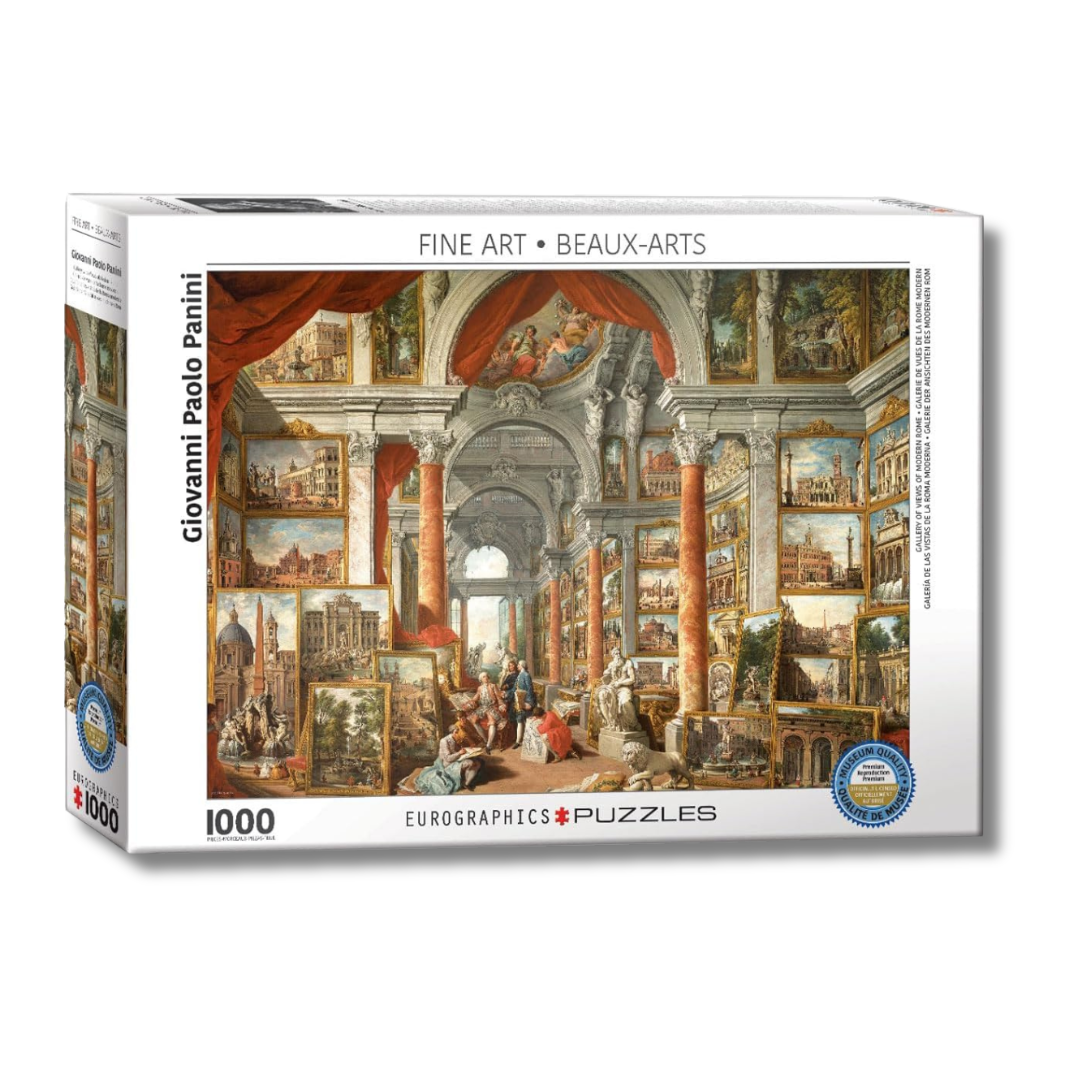 Puzzle box featuring a classical art gallery design with 'Eurographics Puzzles' branding.