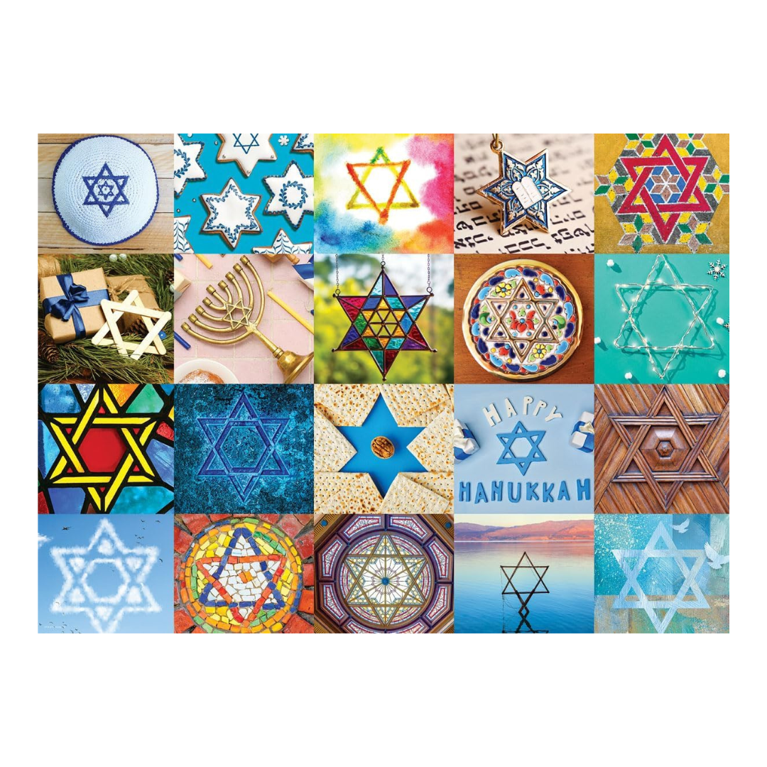 Collage of various star designs with a focus on Hanukkah themes.