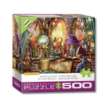 Jigsaw puzzle box with a wizard and cats in a mystical study design, featuring the Eurographics brand.