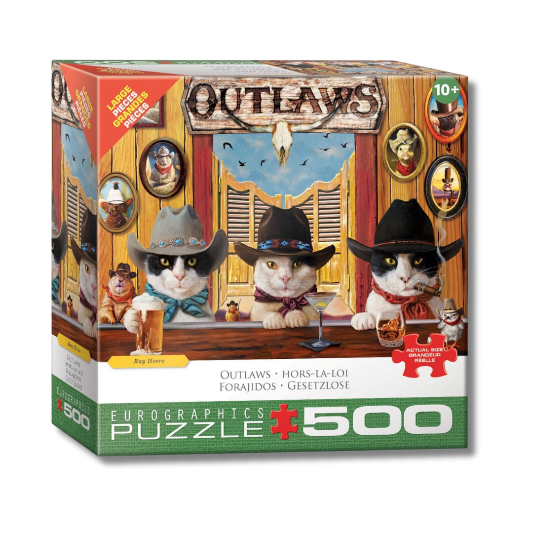 Puzzle box featuring cats in cowboy hats with a Western theme